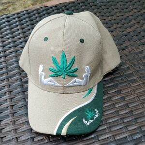 Tan and Green Embroidered Hat